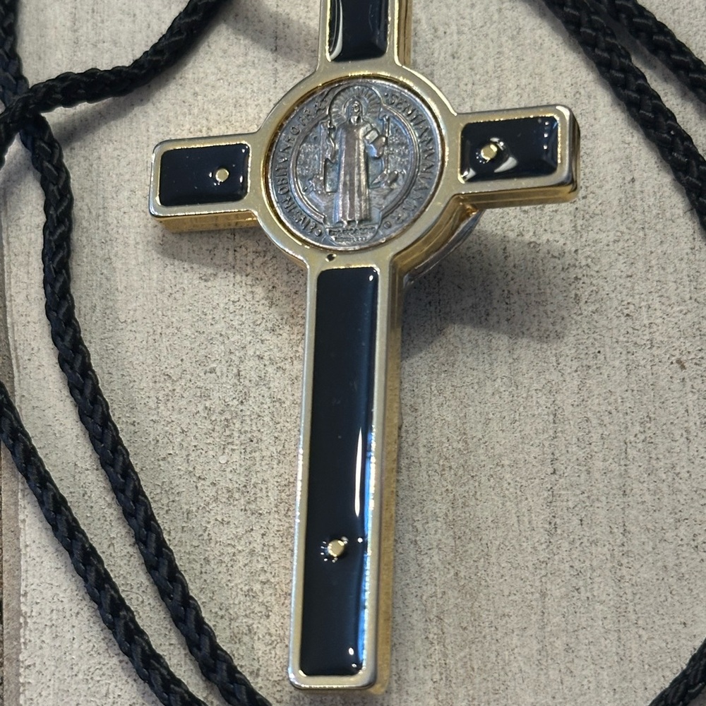 Saint Benedict Crucifix Necklace - Black and Gold - Picture 3 of 3